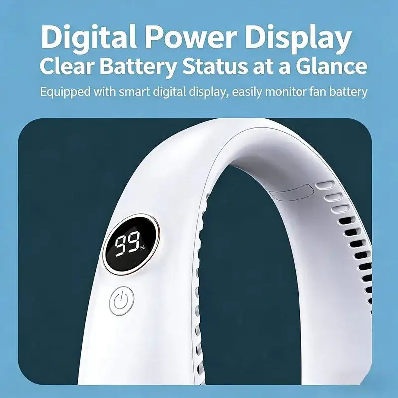 Nuevo mini ventilador de cuello portátil sin aspas, enfriador de aire recargable por USB, 5 velocidades, ventilador deportivo de verano, ventilador deportivo al aire libre