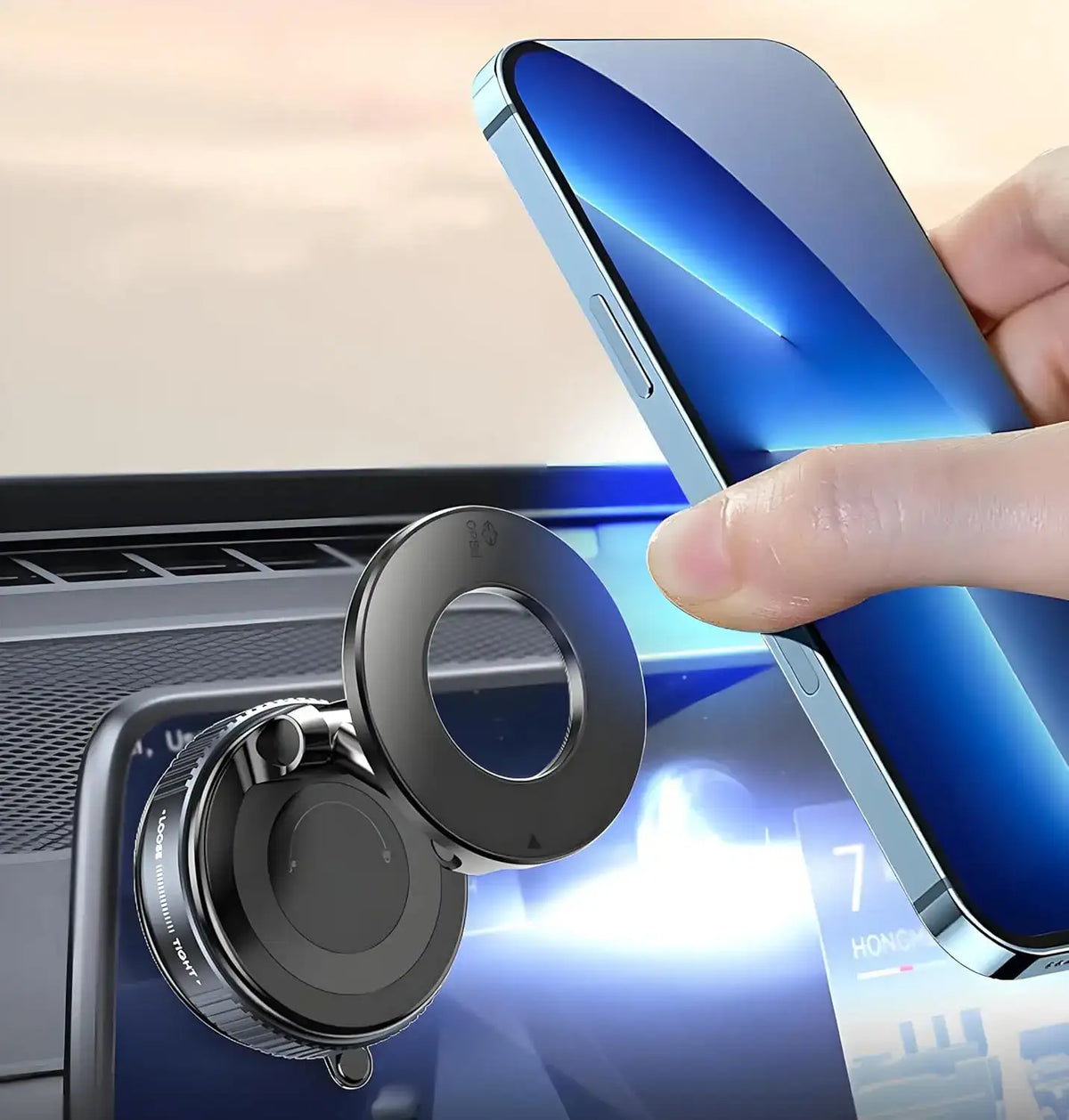 Magnetic Phone Holder for Car – Vacuum Suction Mount, 360° Rotating Car Phone Mount for All Smartphones