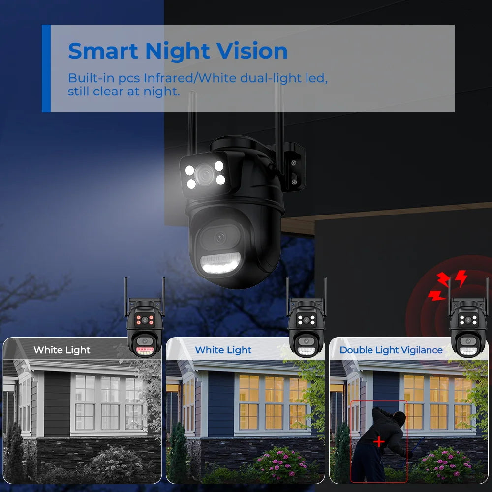 8MP 4K PTZ Wifi Camera Dual Lens with Dual Screen Ai Human Detect Auto Tracking Wireless Outdoor Surveillance Camera iCSee App