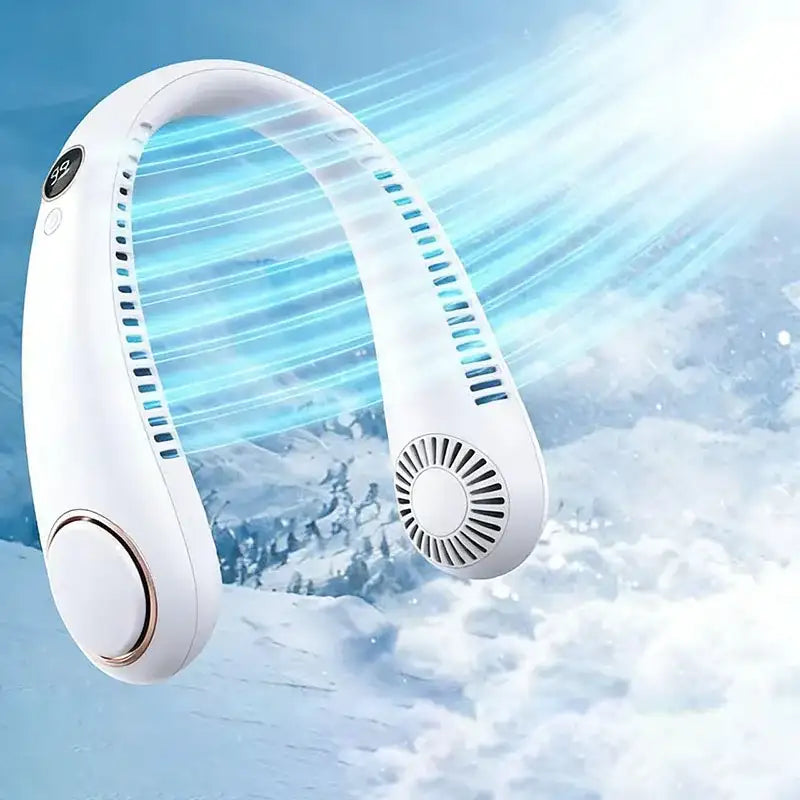 Nuevo mini ventilador de cuello portátil sin aspas, enfriador de aire recargable por USB, 5 velocidades, ventilador deportivo de verano, ventilador deportivo al aire libre