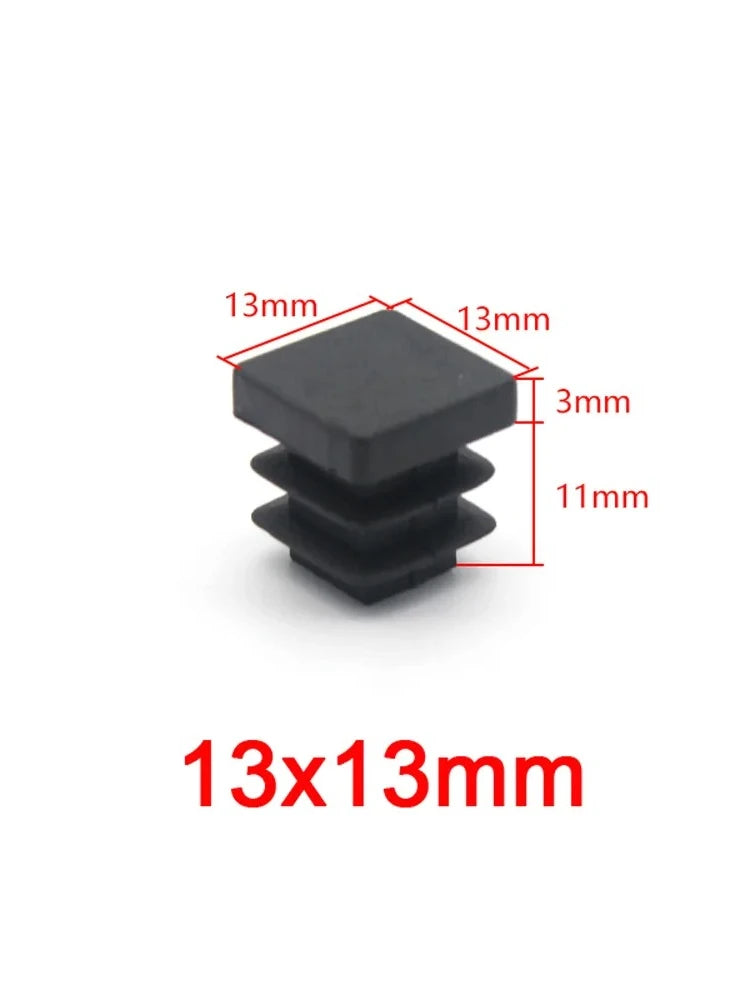 Bouchons d'extrémité noirs carrés en plastique 13x13mm-120x120mm pour pieds de meubles, inserts de tubes, bouchons décoratifs anti-poussière