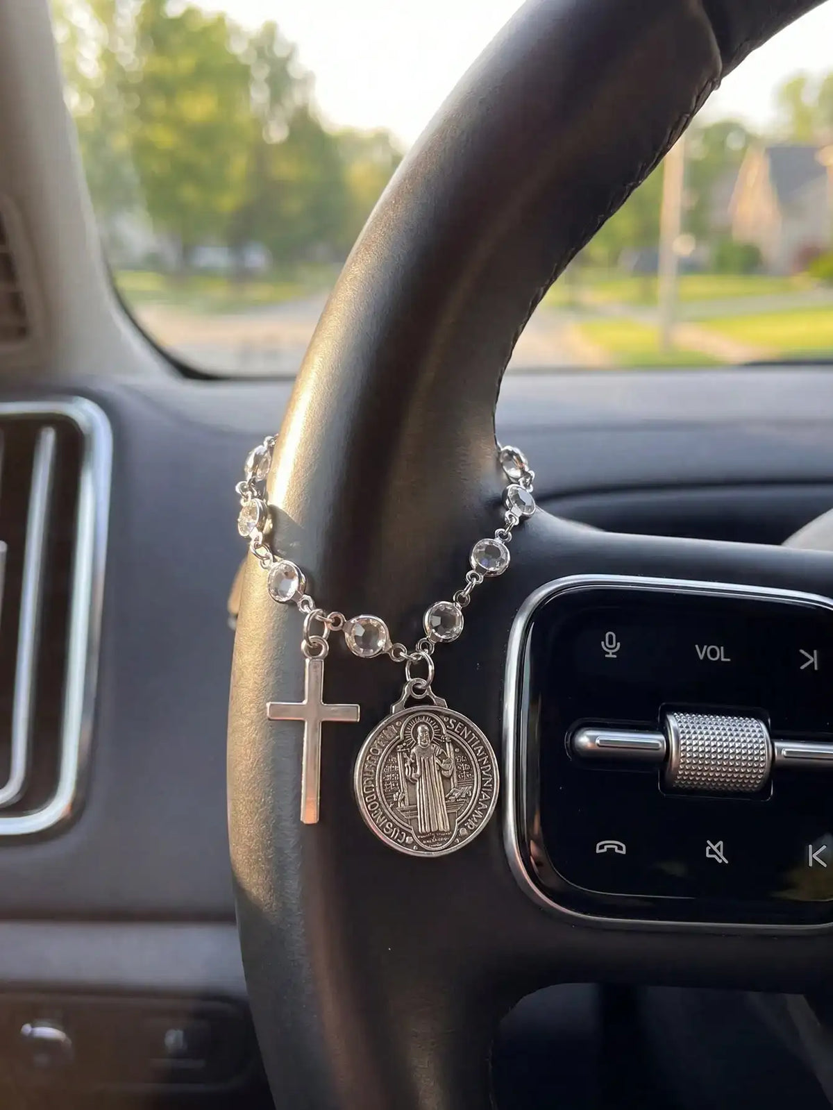 St Benedict Medal Cross Car Charm, Religious Travel and Car Interior Decor