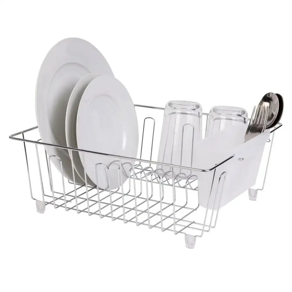 Petit égouttoir à vaisselle en fil métallique avec égouttoir à couverts, égouttoir à vaisselle compact en acier inoxydable pour égouttage et rangement sur le comptoir.