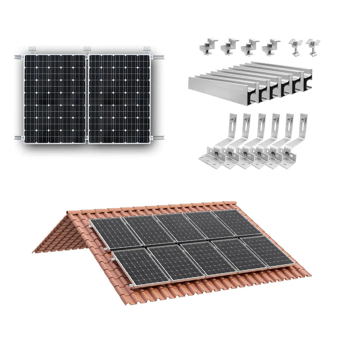 CP-SETUNO 太陽光パネル取り付けセット、太陽光発電用取り付けレール（1/2/4枚用）、300mmアルミ製取り付けレール、30/35mm用