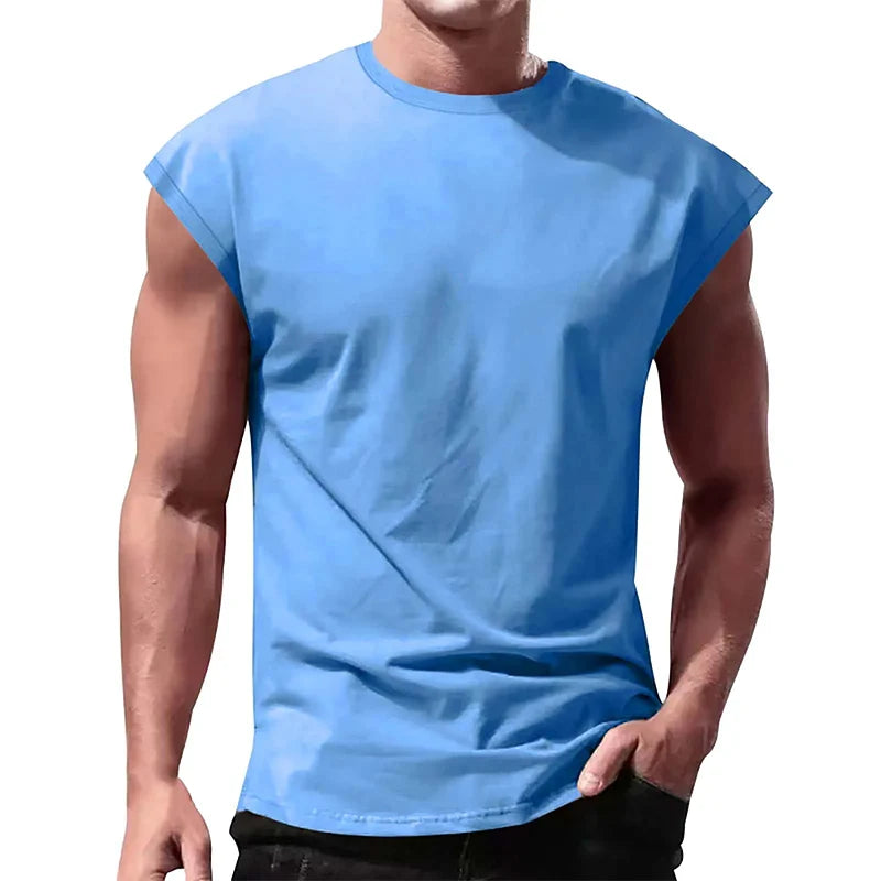 T-Shirt Homme Manches Courtes Ample Col Rond Sans Manches Décontracté Respirant Été Sport Basique Débardeur