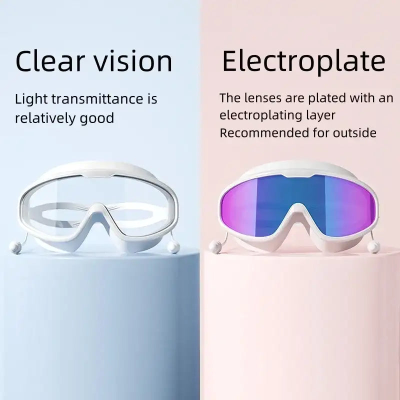 Outdoor-Schwimmbrille mit Antibeschlag und weitem Sichtfeld, Taucher- und Schwimmbrille mit Ohrstöpseln für Erwachsene und Jugendliche