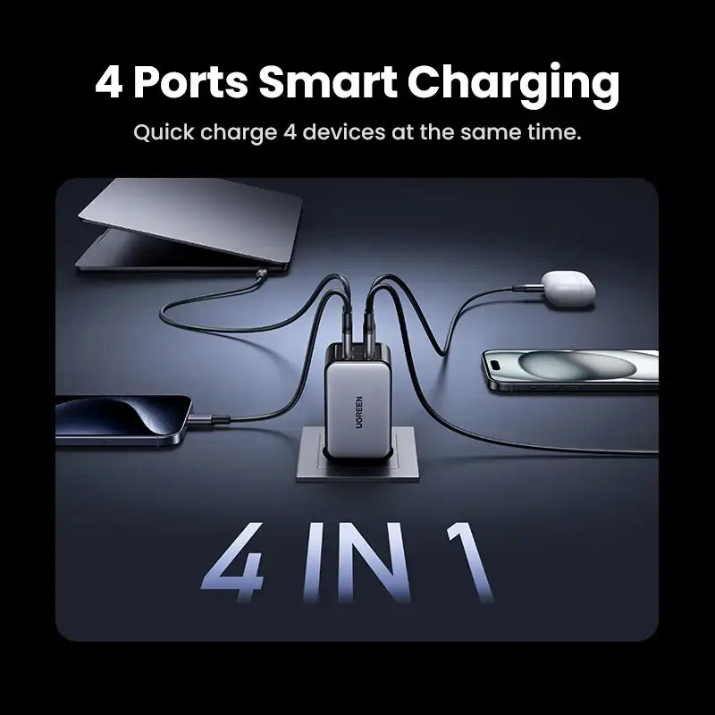 UGREEN 65W GaN充電器 4ポート USB-C 急速充電器 Quick Charge 3.0 PD 3.0 対応 Macbook Air ノートPC タブレット iPhone 17 16 15 Pro Max用