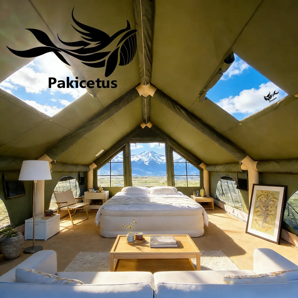 Tente de glamping gonflable PAKICETUS, abri familial 4 saisons résistant aux intempéries avec pompe manuelle