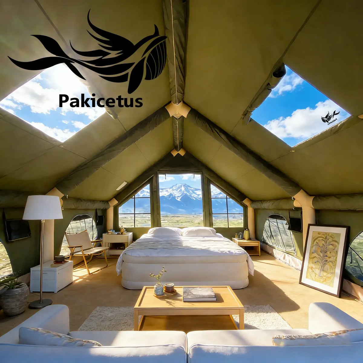 Tente de glamping gonflable PAKICETUS, abri familial 4 saisons résistant aux intempéries avec pompe manuelle