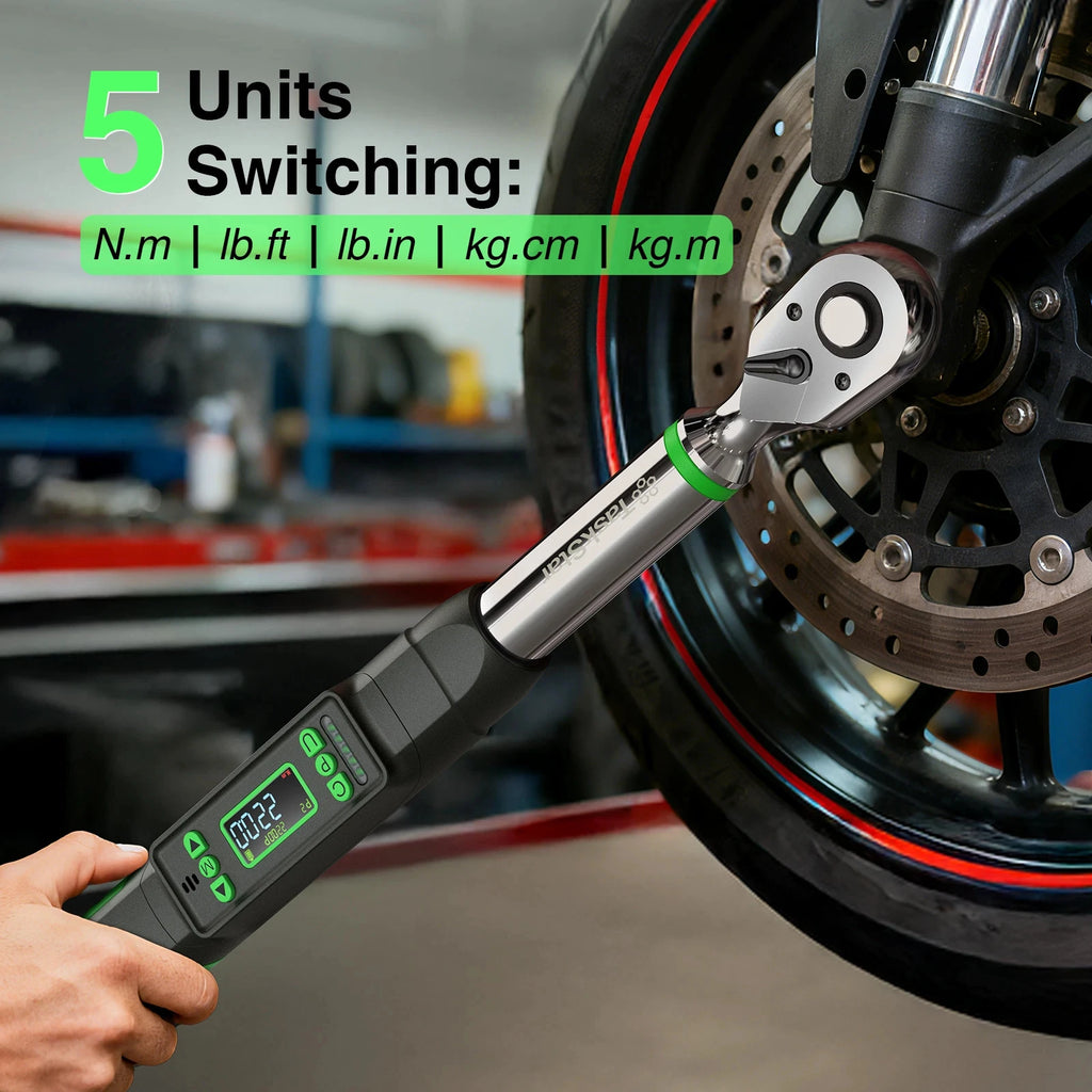 TaskStar Digital Torque Wrench, 3/8-inch Drive with 1/4 and 1/2-inch Adapters, ±2% Accuracy, 0-162 ft-lbs, for Cars, Motorcycles and Bicycles