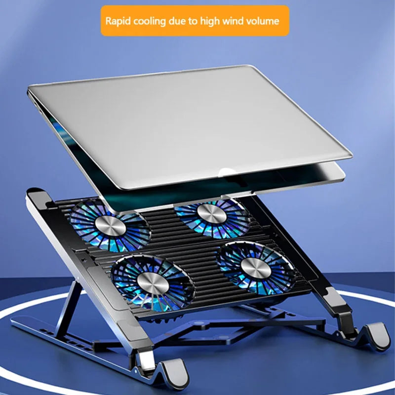 Base refrigerante plegable para portátil con 4 ventiladores — Soporte ajustable para notebook de 13 a 17.3 pulgadas