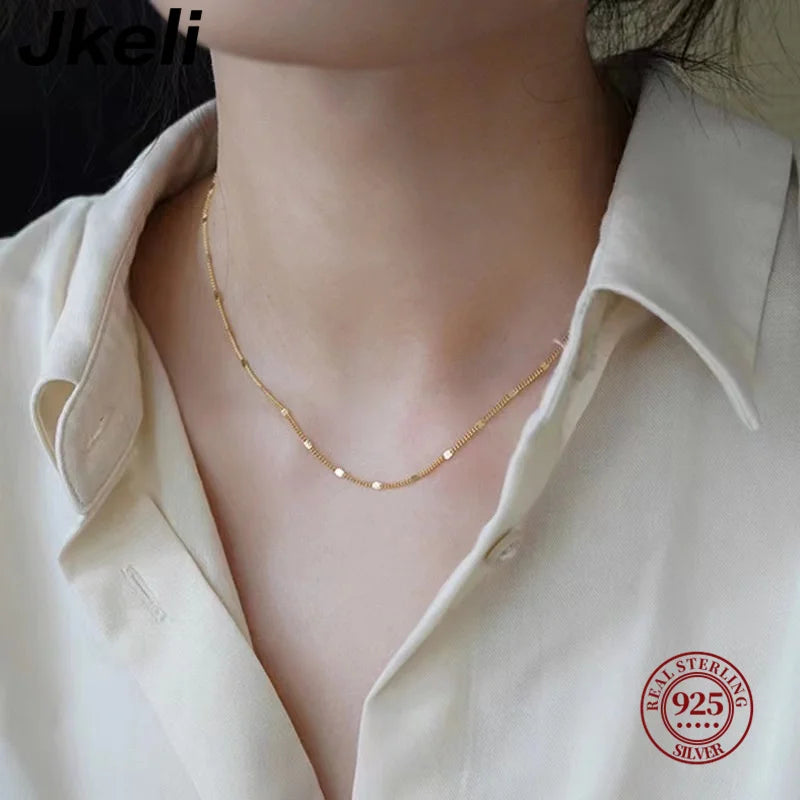 Jkeli  real 925 silver necklace women's sterling silver collarbone chain necklace glitter chain necklace silver jewelry