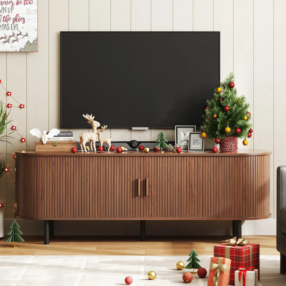 69" TV Stand w/ Power Outlet for TVs up to 80",Entertainment Center w/ Storage & Drawer,TV Console w/ Adjustable Shelves