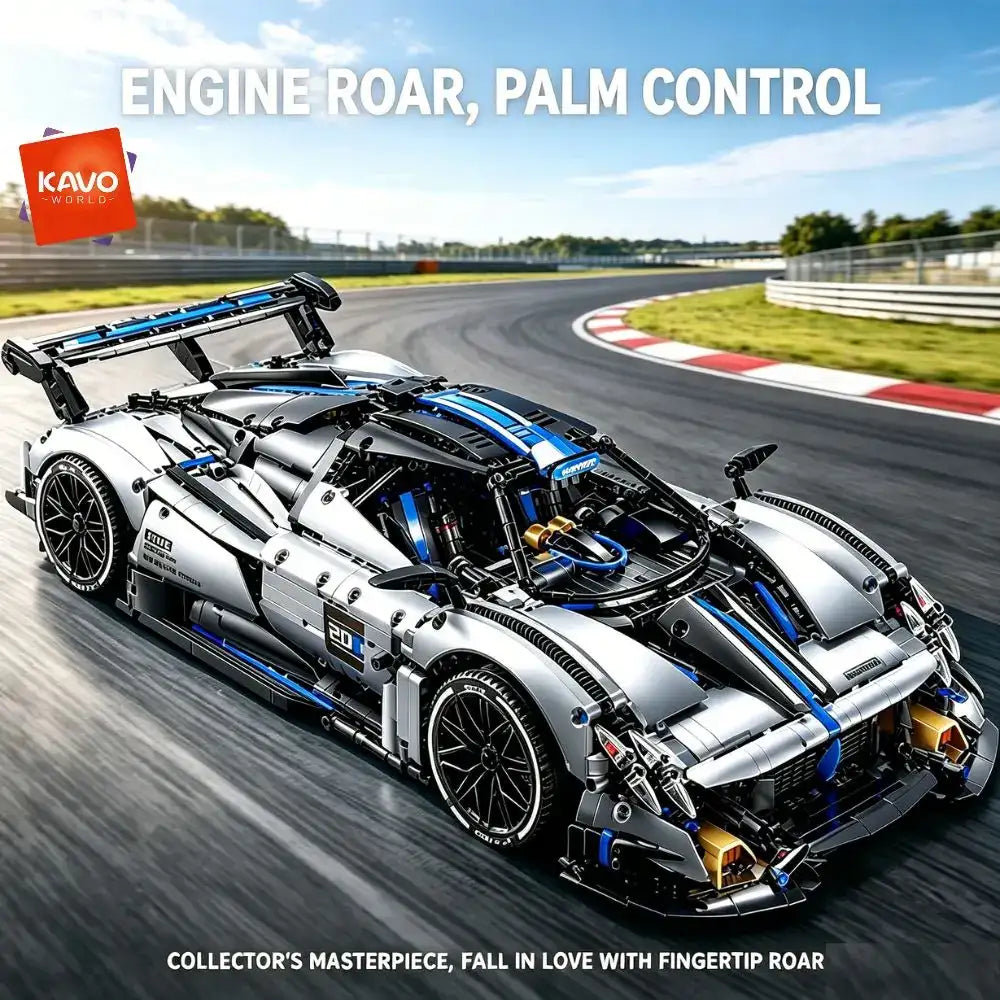 KAVOWORLD Set de construcción de coche de carreras a escala 1:8, modelo STEM de bricolaje de 3526 piezas con motor y alerón de pista