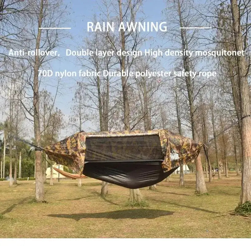3-in-1-Tunnel-Moskitonetz-Hängematte mit wasserdichtem Regenschutz - Baumzelt für Solo-Camping, leicht und allwettertauglich