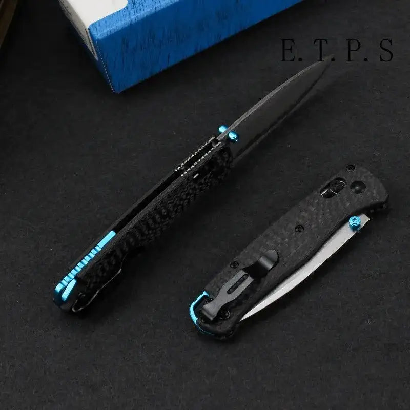 Bugout 535 Outdoor-Klapp-Taschenmesser, Klinge aus Damaszenerstahl, Griff aus Carbonfaser, Jagdmesser, Camping-, Angel- und EDC-Werkzeug