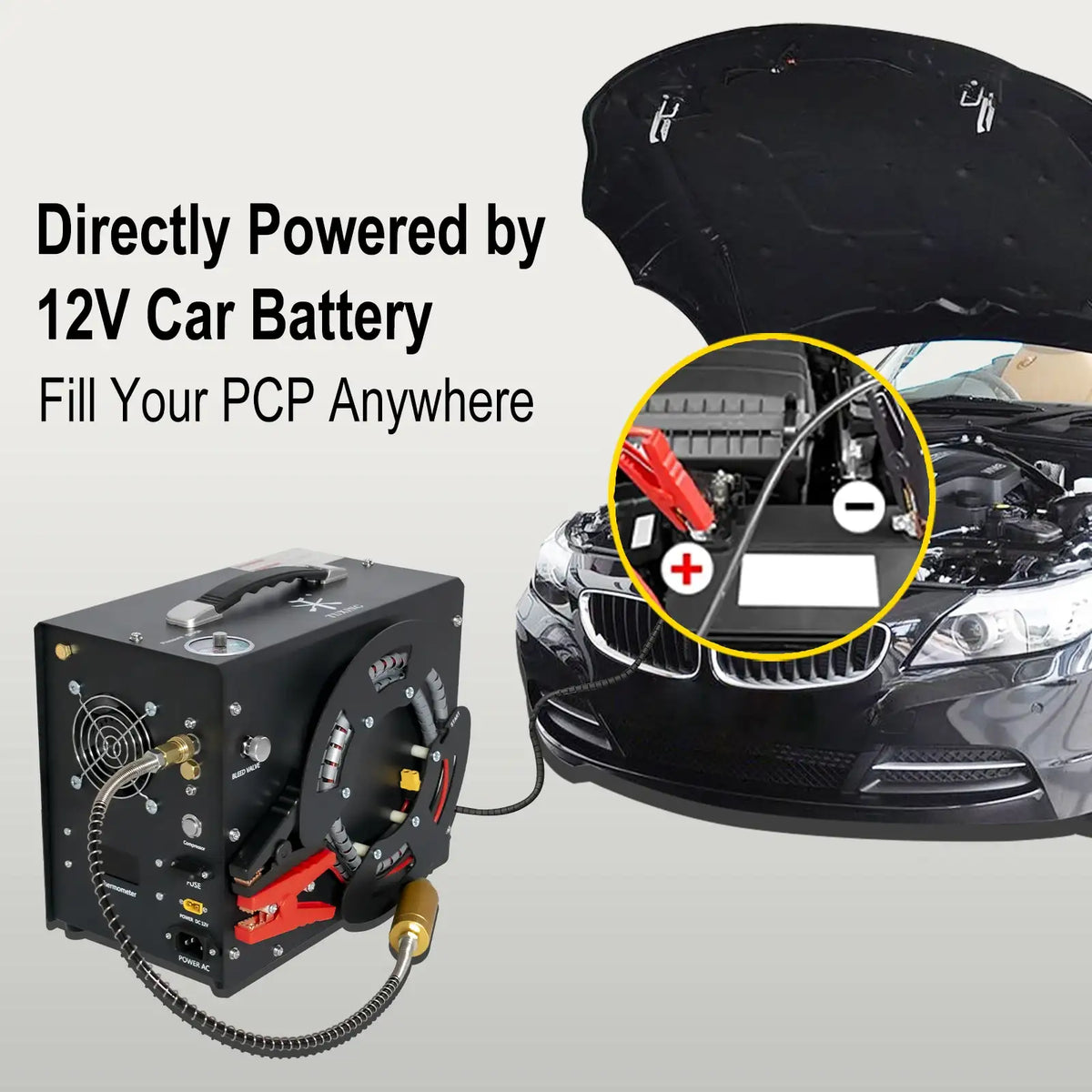 Compresseur d'air PCP portable TUXING TXES062 4500Psi 300Bar haute pression avec arrêt automatique et alimentation de voiture 12V pour carabine