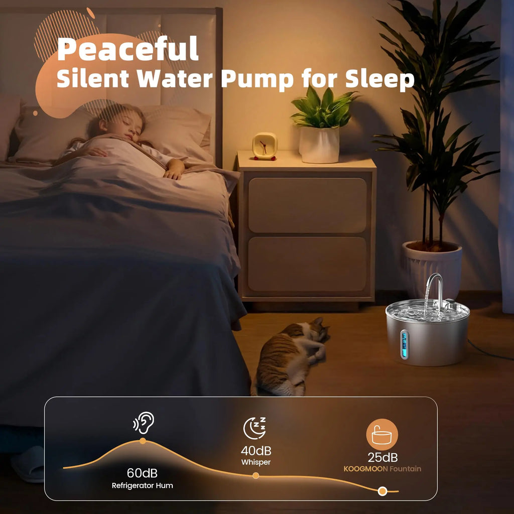 Fontaine à Eau Automatique pour Chat 2,2 L, Distributeur d'Eau en Acier Inoxydable pour Chiens, Pompe Ultra-silencieuse, Fontaine à Eau pour Plusieurs Animaux de Compagnie