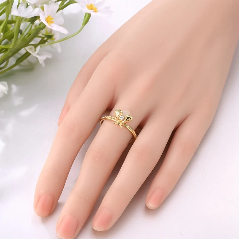Original 925 Sterling Silver Sparkling Golden Star Firefly Moon Ring For Women Girls Jewelry Birthday Anniversary Gifts