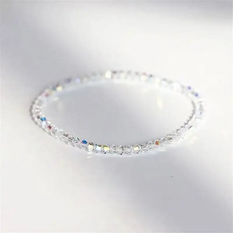 Pulsera de cristal fino, transparente y brillante para mujer, pulsera elástica con refracción de luz colorida y diseño sencillo, joyería para regalo de fiesta 2023