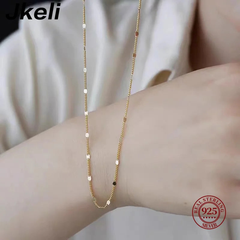 Jkeli  real 925 silver necklace women's sterling silver collarbone chain necklace glitter chain necklace silver jewelry