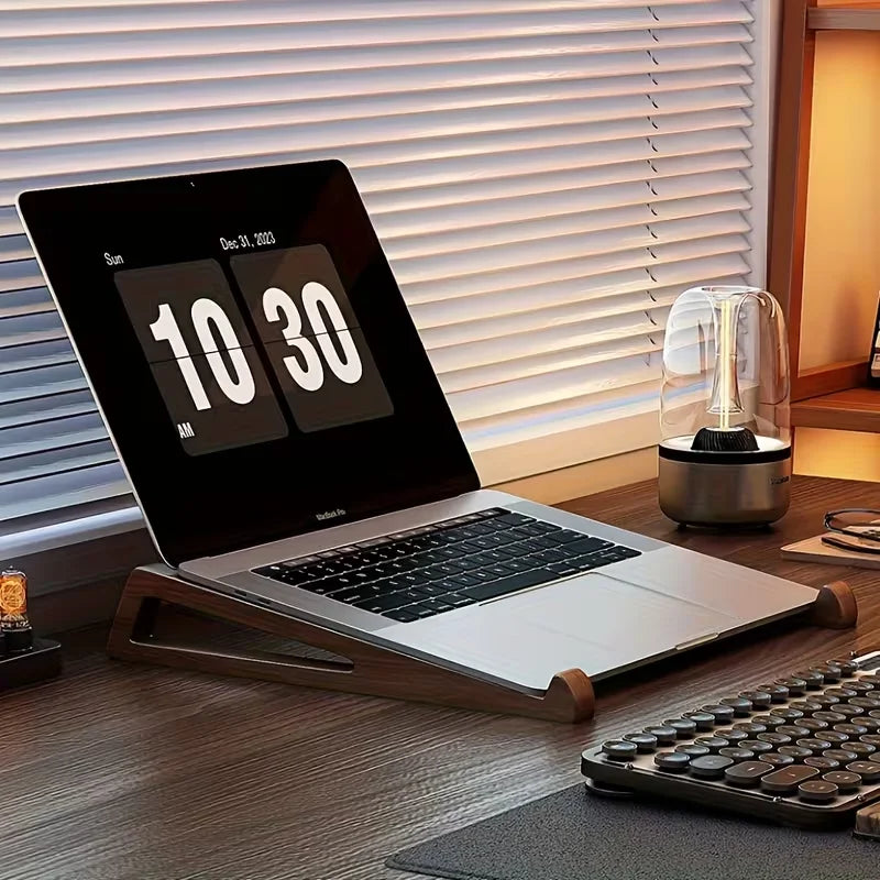 Soporte portátil plegable de madera para portátil: ángulo ergonómico ajustable de 12°, elevador de escritorio de bambú compacto para tabletas y portátiles