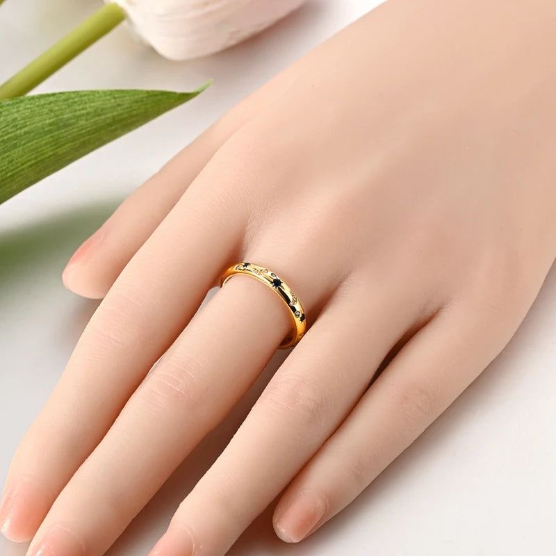 Original 925 Sterling Silver Sparkling Golden Star Firefly Moon Ring For Women Girls Jewelry Birthday Anniversary Gifts