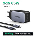 UGREEN 65W GaN Charger 4 Ports USB C Fast Charger Quick Charge 3.0 PD 3.0 For Macbook Air Laptops Tablet iPhone 17 16 15 Pro Max