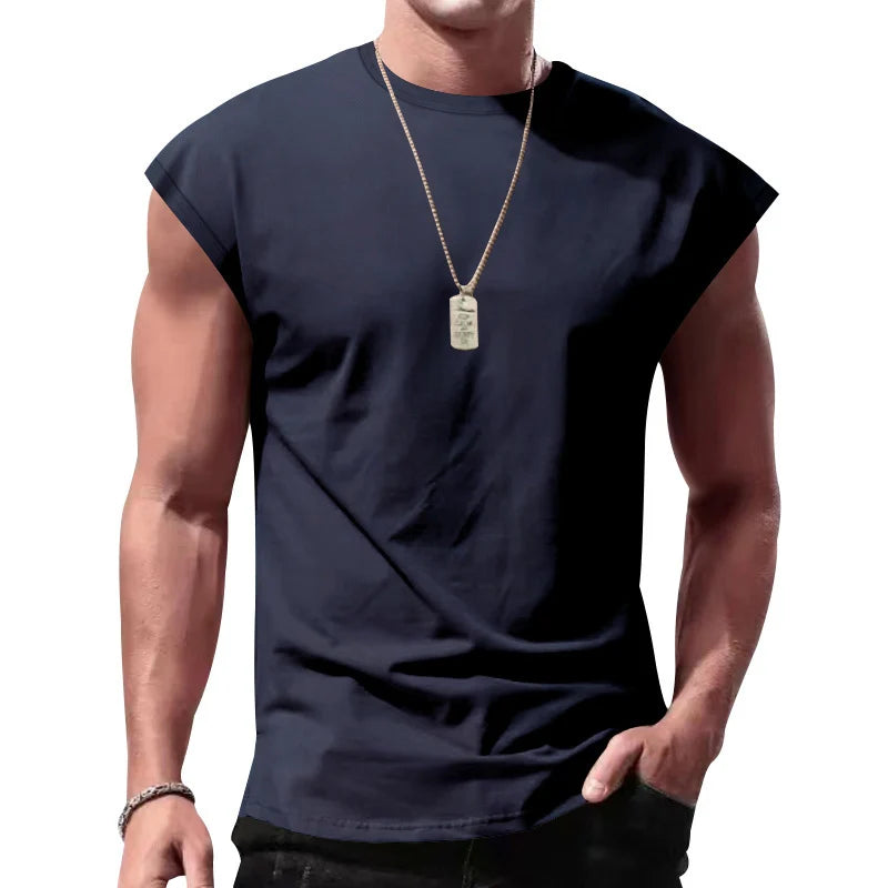 T-Shirt Homme Manches Courtes Ample Col Rond Sans Manches Décontracté Respirant Été Sport Basique Débardeur