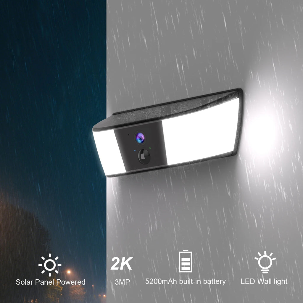 2K Solar Camera Wall Light 2.4G Outdoor WIFI Camera Home Protection Security Camera Battery Cam Color Night Vision Local Alarm