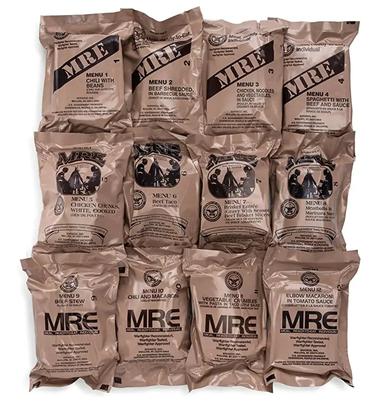 Caja de 24 raciones de combate MRE (Meals Ready to Eat) de excedente militar de EE. UU., menús 1-24, fecha de inspección 2021, 2.71 libras