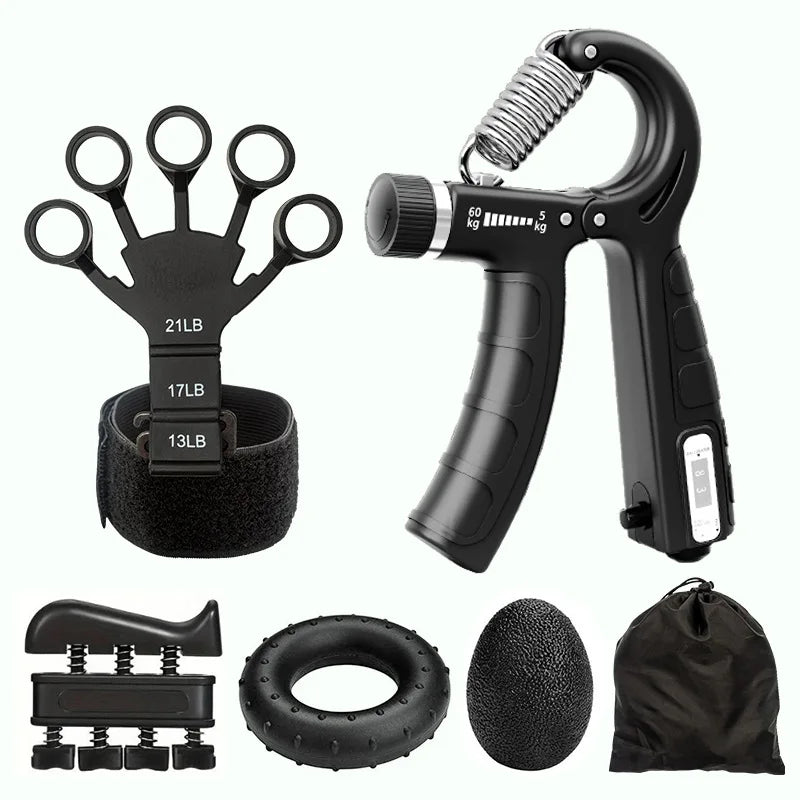 Set de entrenamiento de fuerza de agarre con ejercitador de dedos, potenciador de agarre manual, estirador de dedos, anillo de agarre y bola de descompresión muscular