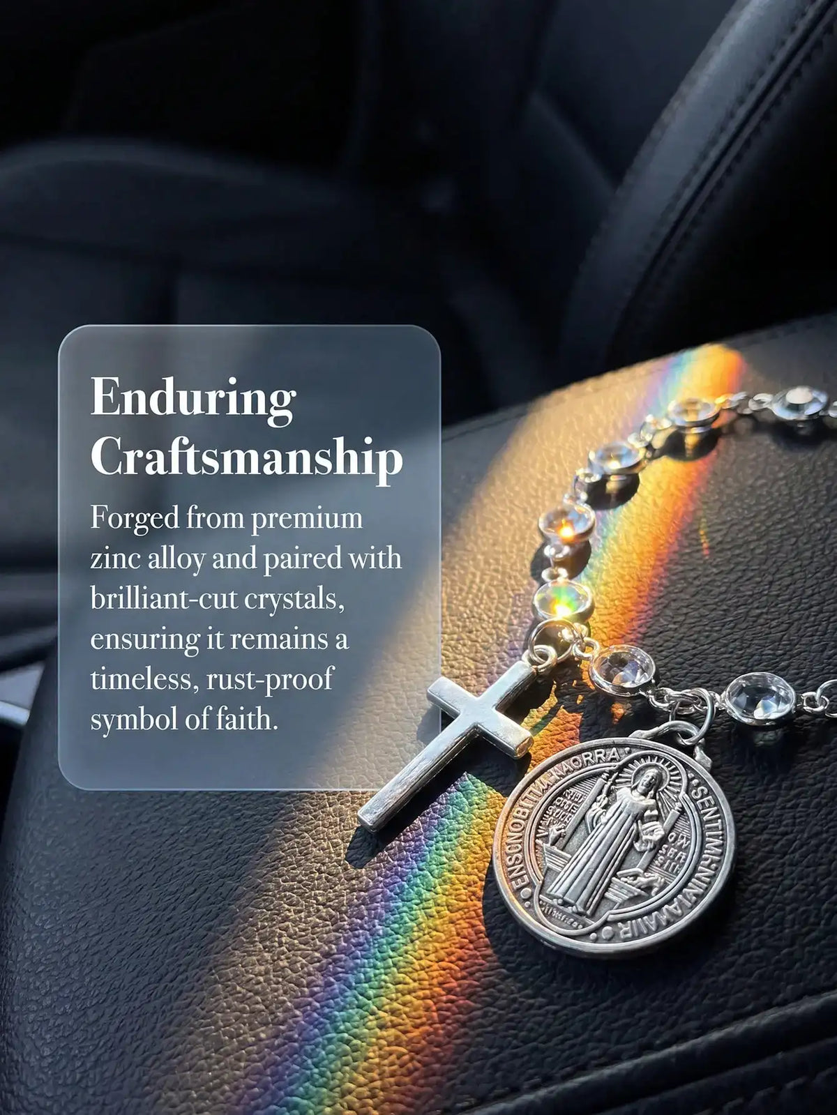 St Benedict Medal Cross Car Charm, Religious Travel and Car Interior Decor