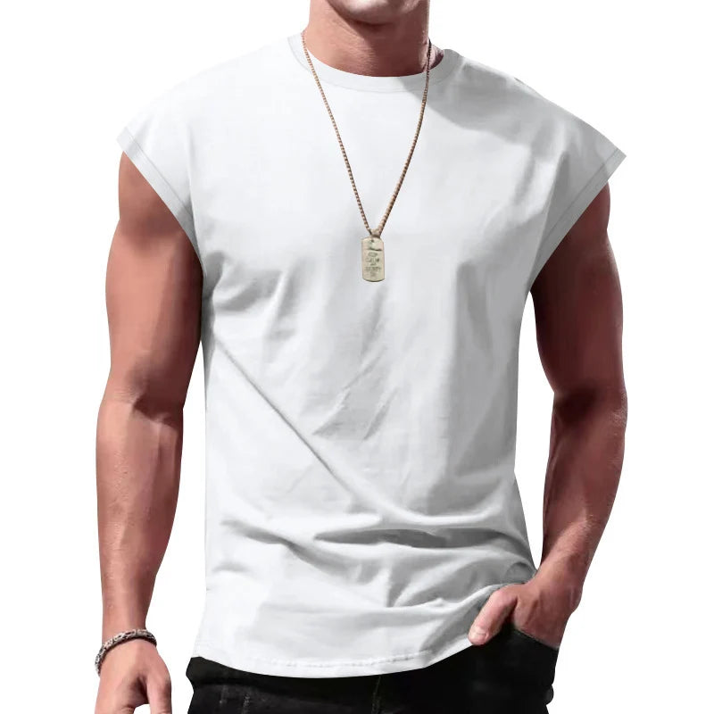 T-Shirt Homme Manches Courtes Ample Col Rond Sans Manches Décontracté Respirant Été Sport Basique Débardeur