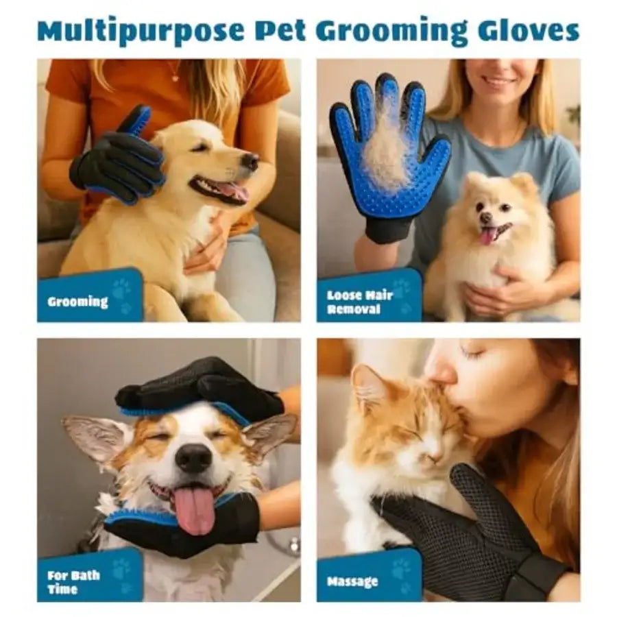 Gants de toilettage pour animaux de compagnie Gants de toilettage efficaces pour chiens et chats Mitaine de toilettage et de massage 2-en-1 pour le bain, le lavage et le séchage