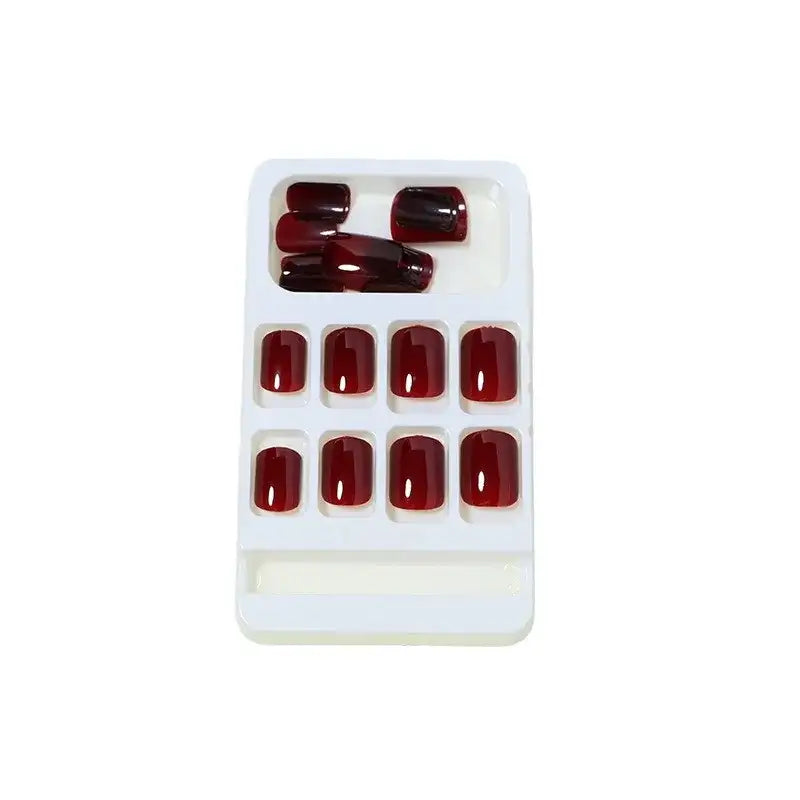 24Pcs Solid Color Wine Red Design Fake Nail Short Square Press on False Nails Simple Detachable Finished Full Cover Nail Tips