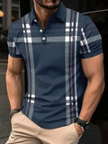 The 2025 summer new men's POLO shirt features a casual fashionable comfortable soft and breathable 3D striped pattern print