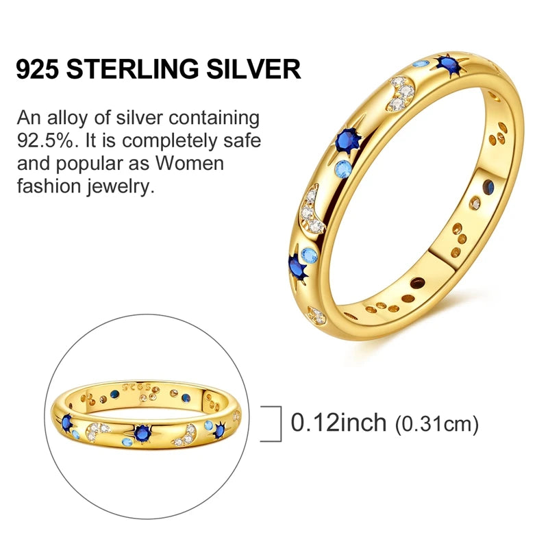 Bague en argent sterling 925 étincelante motif luciole étoilée et lune, pour femmes et filles, bijoux cadeaux d'anniversaire
