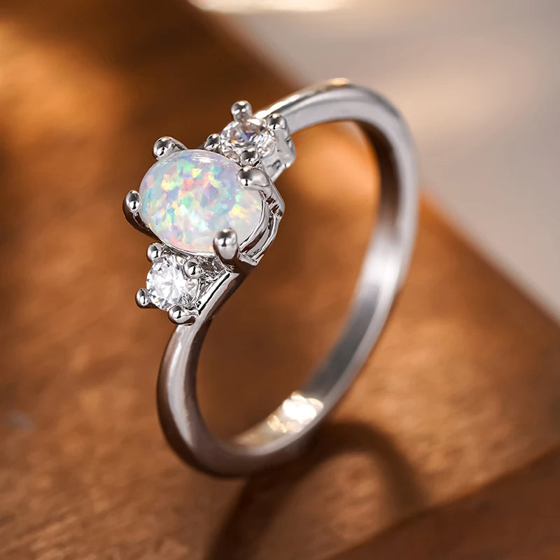 Huitan Imitation Opal Women Ring Simple Versatile Style Daily Elegant Finger Accessories Jewelry with Shiny CZ for Trendy Party
