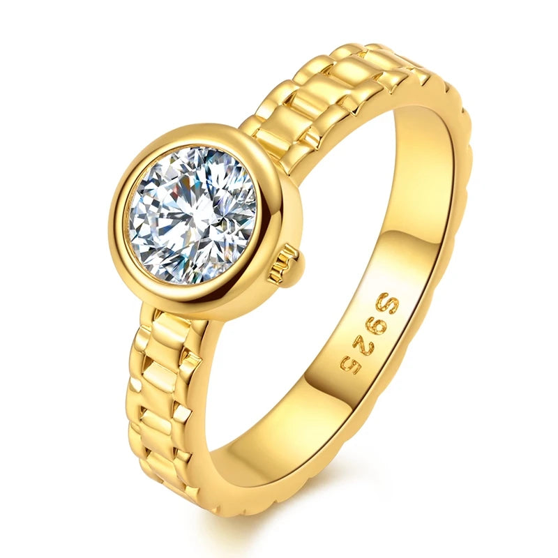 Original 925 Sterling Silver Sparkling Golden Star Firefly Moon Ring For Women Girls Jewelry Birthday Anniversary Gifts
