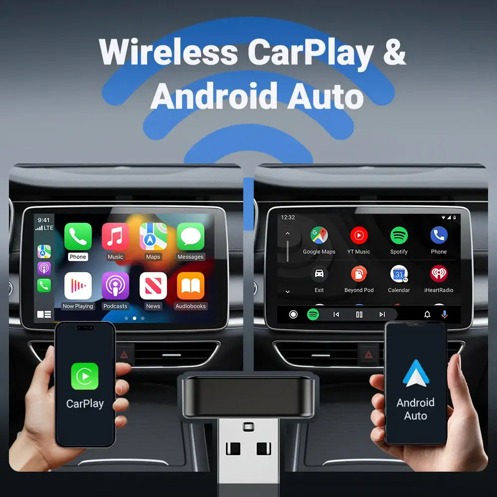 Mini 2 In 1 Smart Wireless CarPlay Adapter, Universal Android Auto Dongle for Car Entertainment System, Portable Lightweight Hid