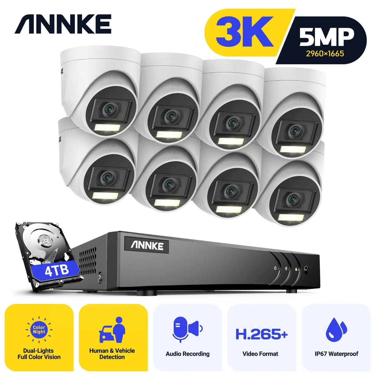 Kit de sécurité DVR 5MP 8CH ANNKE – 8 caméras extérieures PIR IP67