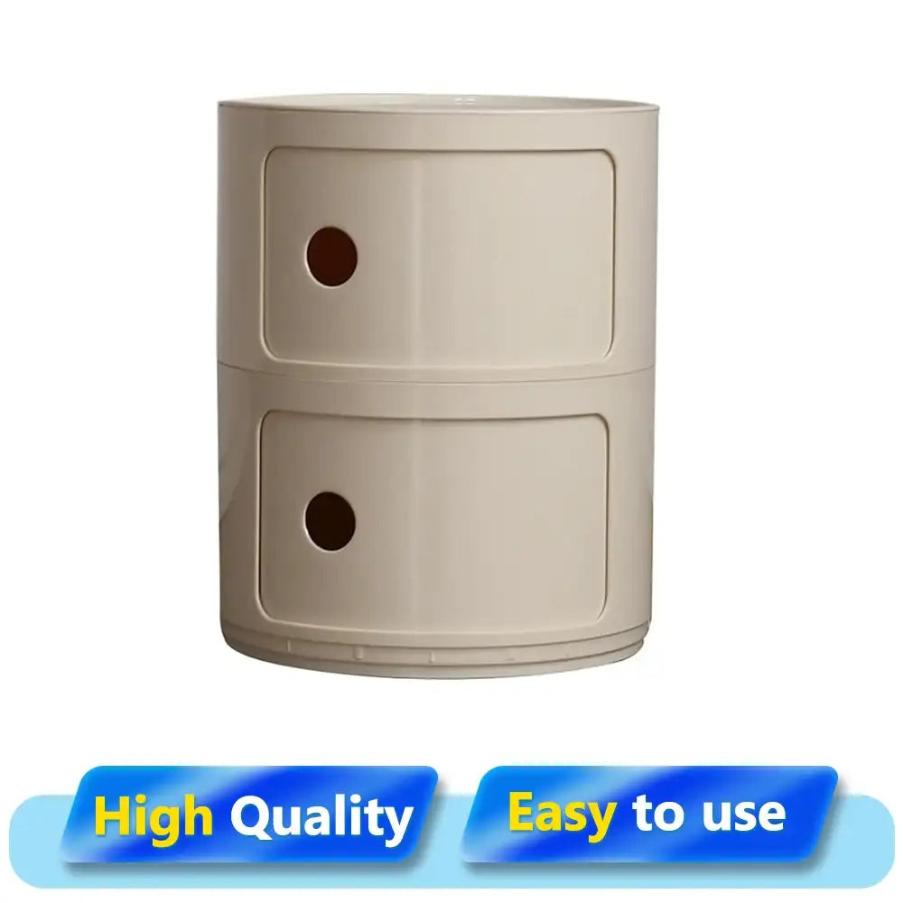 Podofo Plastic Round Bedside Nightstand with Drawers Practical Storage Box Cabinet Nightstand Chic Decor for Bedroom Living Room Modern Furniture Design Multi-Layer Storage