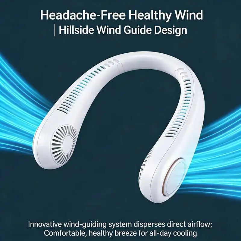 Nuevo mini ventilador de cuello portátil sin aspas, enfriador de aire recargable por USB, 5 velocidades, ventilador deportivo de verano, ventilador deportivo al aire libre