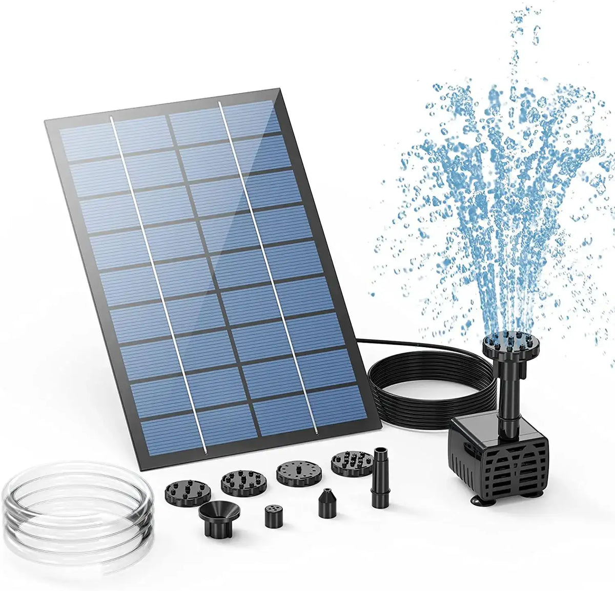 Solar Fountain Pump Panel Powered Water Kits Aquarium Pond Lawn Low Noise Outdoor Bird Bath Garden Decor with 6Nozzles