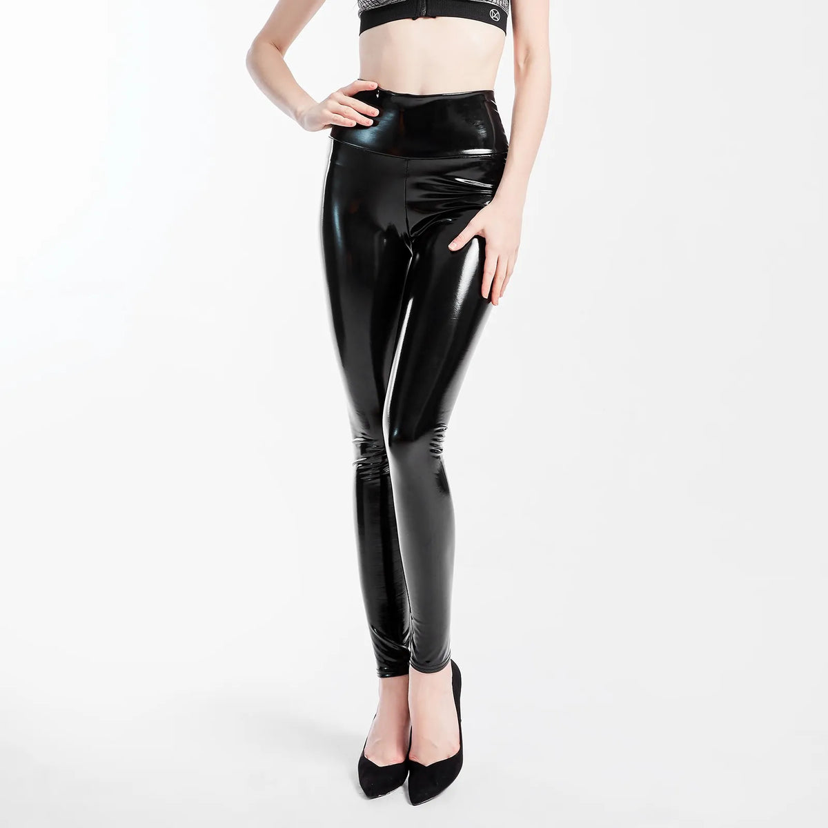 Legging Femme Effet Miroir – Pantalon Crayon Taille Haute