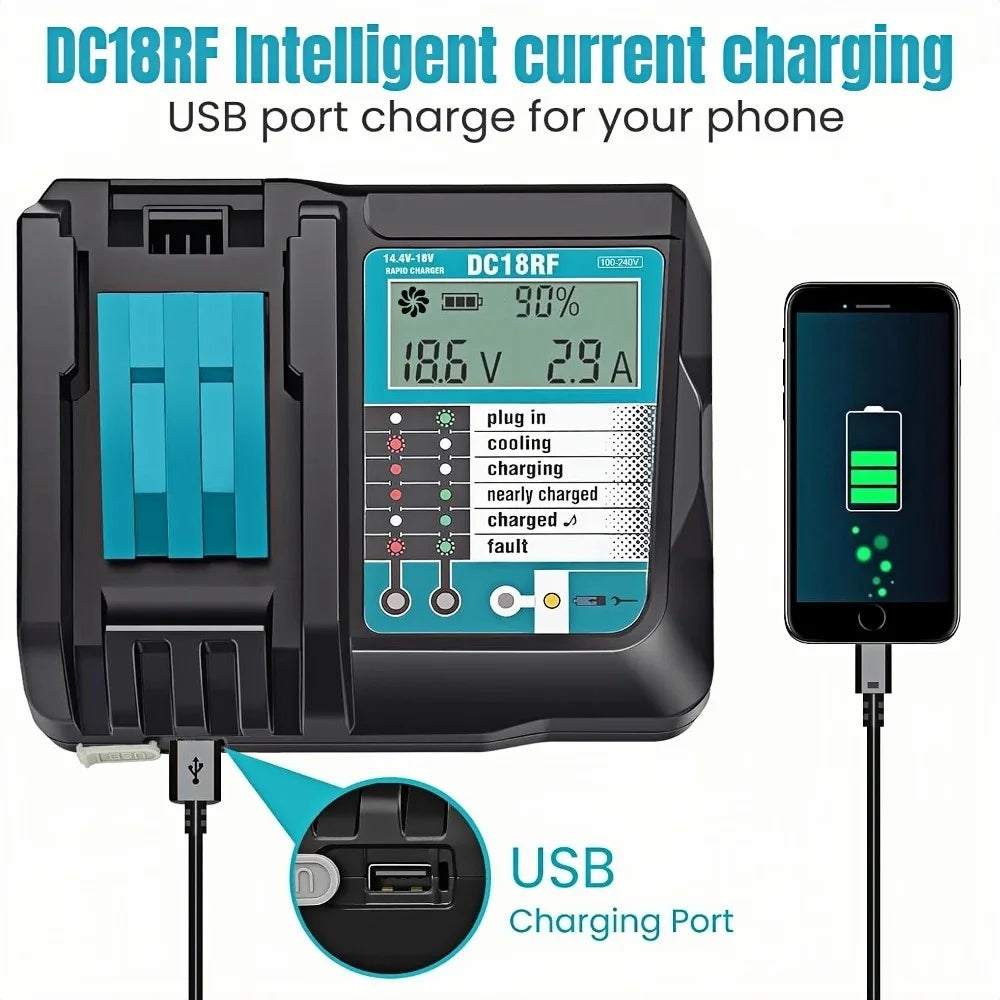 DC18RF Li-ion Battery Charger 3.5A Charging Current for Makita 14.4V 18V BL1830 Bl1430 DC18RC DC18RA Power tool with USB
