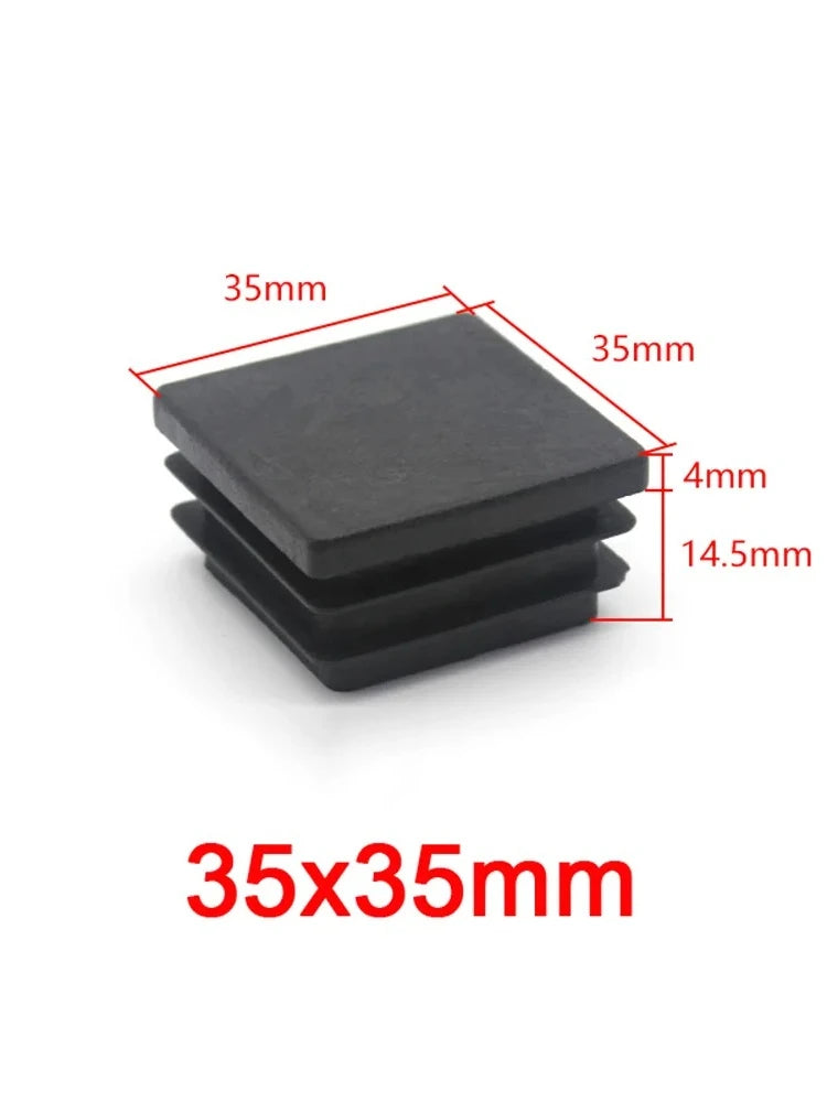 Bouchons d'extrémité noirs carrés en plastique 13x13mm-120x120mm pour pieds de meubles, inserts de tubes, bouchons décoratifs anti-poussière