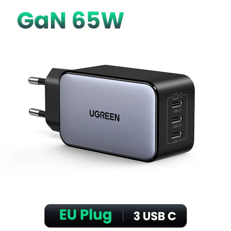 Chargeur GaN 65W UGREEN 4 ports USB C Chargeur Rapide Charge Rapide 3.0 PD 3.0 Pour Macbook Air Ordinateurs Portables Tablettes iPhone 17 16 15 Pro Max