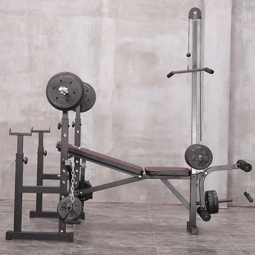 Banco de entrenamiento ajustable con polea para jalón al pecho, banco Scott y soporte para barra ST6655